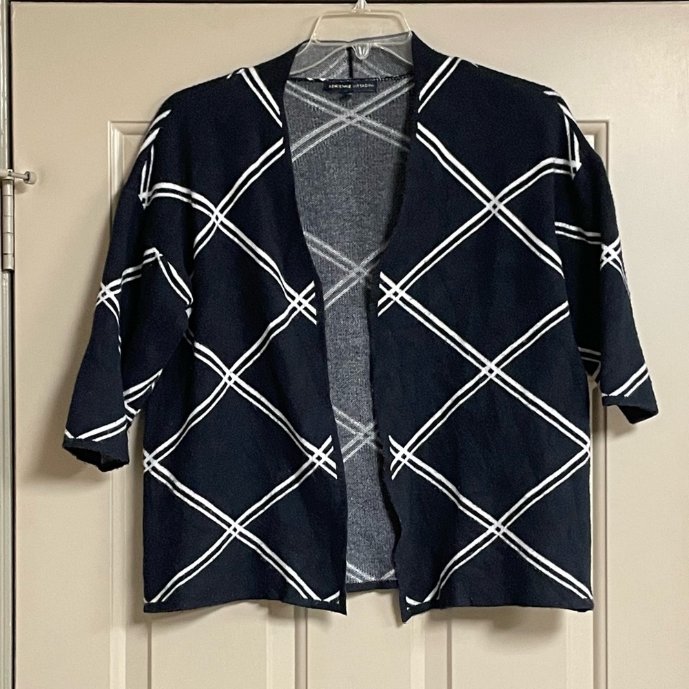 Adrienne Vittadini Monochrome Open Front Knit Sweater Cardigan